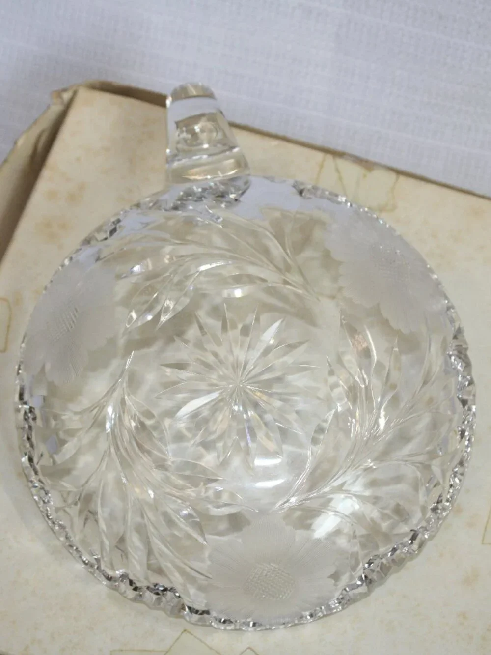 Vintage Lead Crystal Dish With Finger Loop w/ Original Box